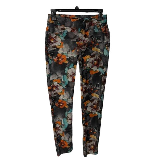 Joseph Ribkoff Charcoal Multi Floral Motif Print Pull On Jeans Womens 4 - Picture 2 of 7